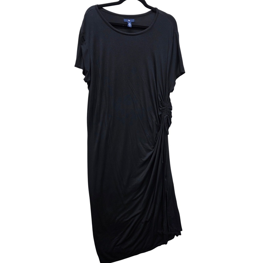 Gap Women XXL Black Side Ruched Short Sleeve Midi T-Shirt Dress Crew Neck